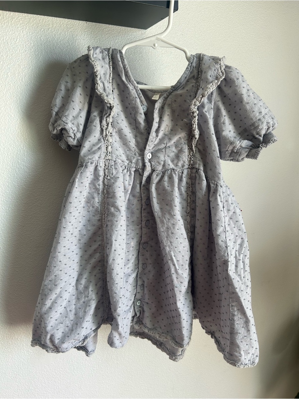 Rylee + Cru Light Blue Dot Ruffle Front Dress